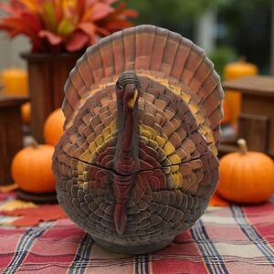 Vintage Ceramic Turkey Lidded Bowl Thanksgiving Decor Candy Nut Dish
